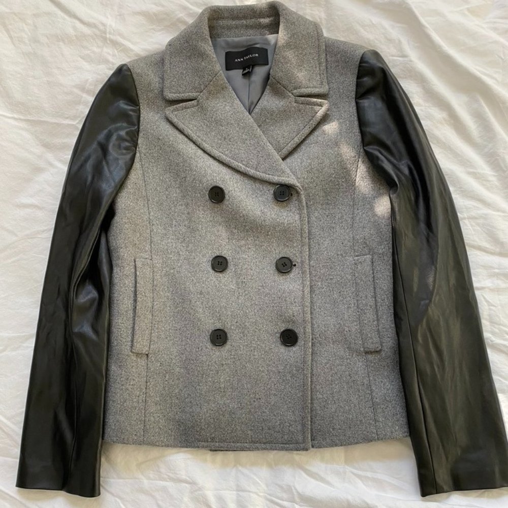 Ann Taylor Wool Jacket with Faux Leather Sleeves